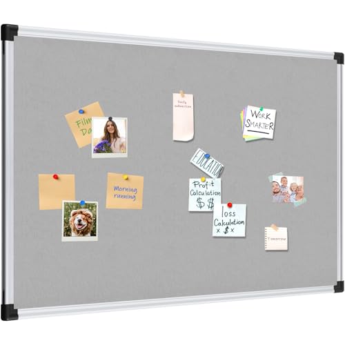 XBoard Grey Fabric Bulletin Board 36 x 24 inch, Wall Mounted Fabric Message Notice Board 3' x 2' with Sliver Aluminum Framed for Home Office School