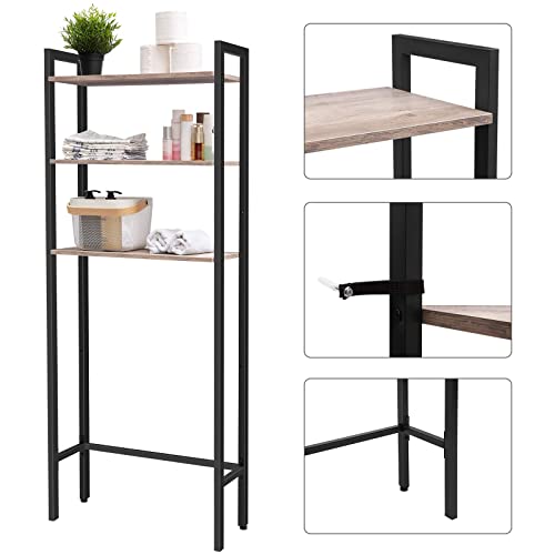 HOOBRO Over The Toilet Storage, 3-Tier Industrial Bathroom Organizer, Bathroom Space Saver with Multi-Functional Shelves, Toilet Storage Rack, Easy to Assembly, Greige and Black BG41TS01