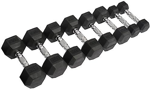 Fitvids Rubber Encased Hex Dumbbell, 45LB Single