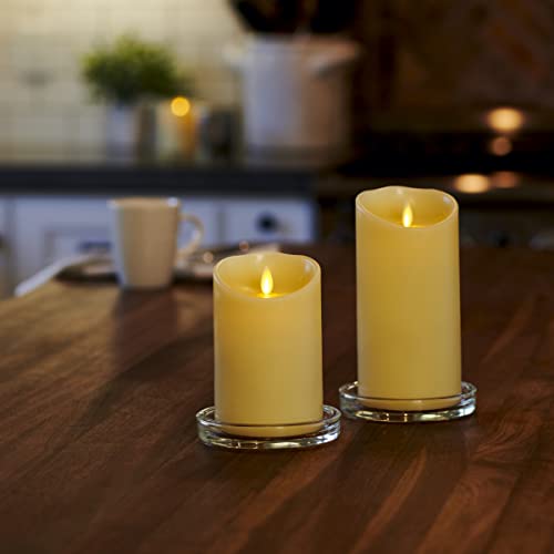 Luminara Moving Flame Pillar Flameless LED Candle, Scalloped Edge, Real Wax, Unscented - Ivory