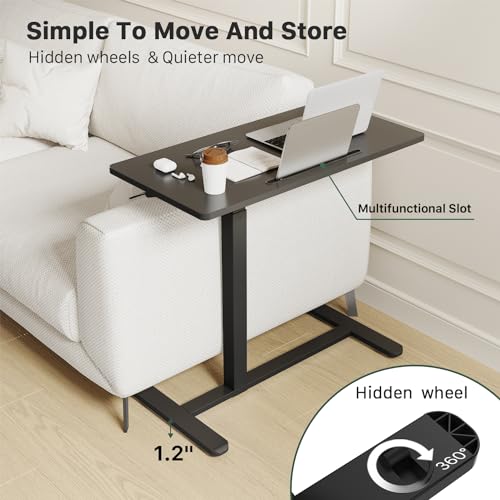 Gibbon Mounts Mobile Standing Desk, Pneumatic Adjustable Rolling Desk(31.5 Inches), Portable Laptop Desk with Wheels, Overbed Bedside Table Laptop Table for Couch, Home, Office, Black