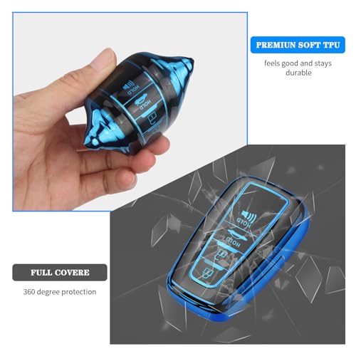 QBUC for Toyota Key Fob Cover with Keychain Suitable for RAV4 Camry Avalon C-HR Corolla GT86 Premium TPU Key Fob Case (Style 1-Blue)
