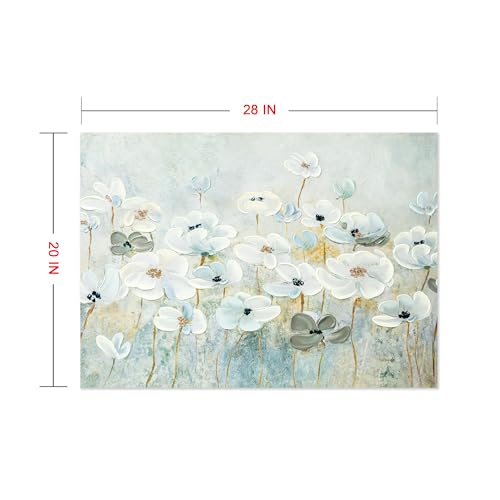 ArtbyHannah Oil Painting on Canvas DIY Kit - Hand-Painted White Flower Wall Art, 28x20 in to be Assembled Wall Decoration with Accessories - Textured Artwork