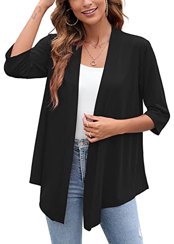 Heymoments Cardigan for Women Klein Blue Medium Draped Open-Front 3/4 Sleeve Lightweight Casual Soft Drape Summer Fall Kimonos Cardigans