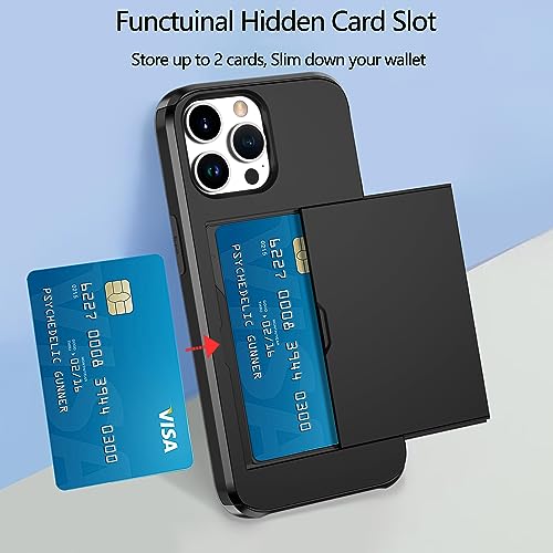 Phone Case Compatible with iPhone 15 Pro Max Wallet Case with Credit Card Holder ID Card Slot Shockproof Hard PC TPU Slide Flip Protective Cover for 15 Pro Max 6.7 inch(Black)