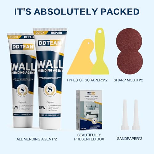 Drywall Repair Kit with Scraper, 2 Pack Spackle Wall Repair, Wall Mending Agent Easy to Fill The Holes for Home Wall, Plaster Dent Repair, Tools for Men Women, Wall Surface Hole Fill Quick