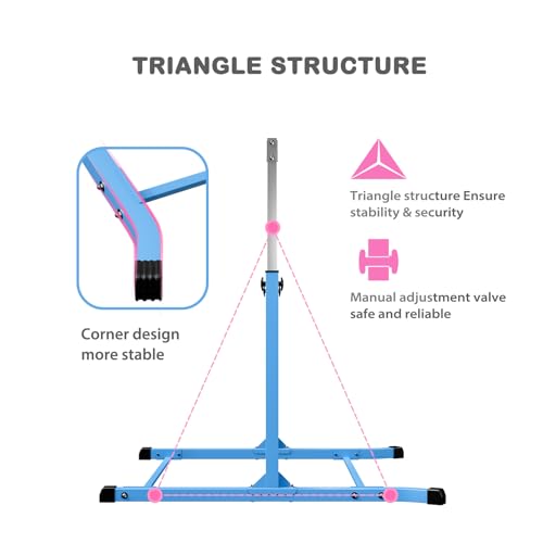 Mosebears Gymnastics Bar,Home Gymnastics Equipment for Kids Ages 3-15,Steady Steel Construction, Anti-Slip, Easy to Assemble, 3' to 5' Adjustable Height
