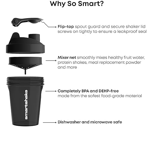 Smartshake Lite 4-Pack Protein Shaker Bottle 400 ml | 13.5 oz - Leakproof Screw-on Lid - BPA Free – Unisex - Mist Grey, Army Green, Black, Navy Blue