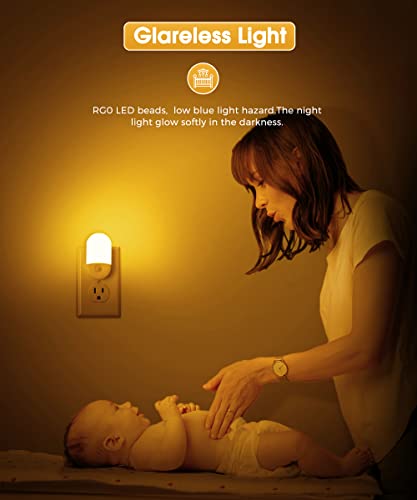 Amber Night Light, LOHAS Night Lights Plug into Wall[2 Pack], 0.6W 2000K LED Night Light, Dusk to Dawn Sensor, 30/60LM Adjustable Brightness, Automatic Low Blue Night Light for Kid, Bathroom, Hallway