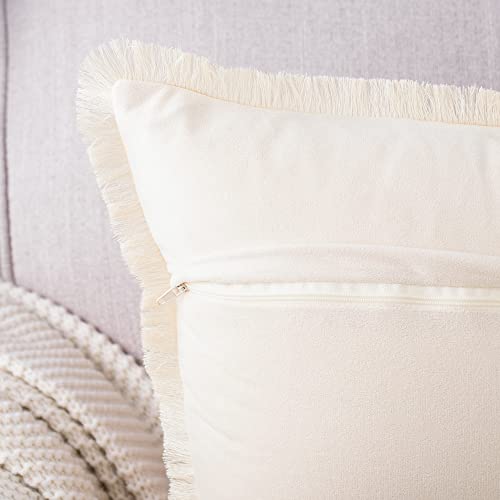 MADIZZ Set of 2 Suede Throw Pillow Covers with Fringe Tassels 26x26 Inch Light Green Soft Decorative Cushion Cover for Sofa Bedroom Pillow Shell