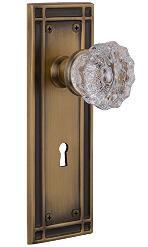 Nostalgic Warehouse Mission Plate with Keyhole Crystal Glass Knob, Mortise - 2.25", Antique Brass