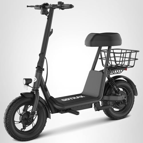 Gotrax A5 Electric Scooter w/Seat for Adults, 12" Pneumatic Tire, Max 15.5 Miles&15.5 Mph Power by 400W Motor, Dual Rear Shock Absorber&Dual Brake, Comfortable Wider Seat&Carry Basket& Hook, Black
