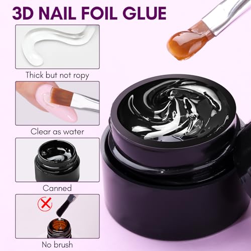 Makartt 3D Nail Foil Glue, 2pcs 8ml Nail Glue Foil Transfer Gel Foil Adhesive Glue for Nail Foil Sheets, Nail Foil Kit for Linear/Shell/Ripple Design Manicure Salon DIY UV Lamp Required