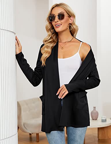 Womens Cardigan Lightweight Dressy Casual Soft Drape Long Sleeve Open Front Summer Cardigan Sweaters with Pockets Orange M