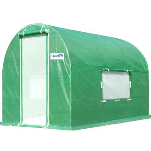 Quictent Premium 10x6.6x6.6FT Upgraded Greenhouse for Outdoors, Portable Walk-in Heavy Duty Frame Large Garden Plant Hot Outside Hoop House, 2 Ventilated Screen Window and Zipper Screen Door, Green