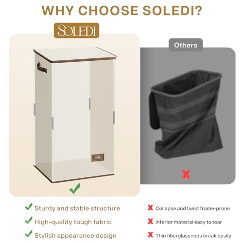 SOLEDI Slim Laundry Hamper with Lid, Narrow Laundry Basket with Removable Bags, Dirty Clothes Hamper with handle, Small Hamper perfect for Laundry room, Bathroom, Bedroom, Small spaces. 70L Black