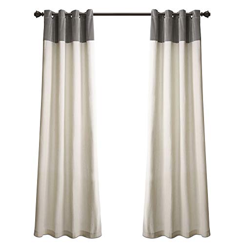 Lush Decor, 84" x 52", Gray Milo Linen Window Curtain Panel Pair, White