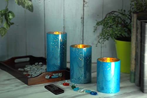 LIVILLA Silver Glass Flameless Candles with Remote & Timer, Led Flameless Candles, Battery Operated Flameless Pillar Glass Candles