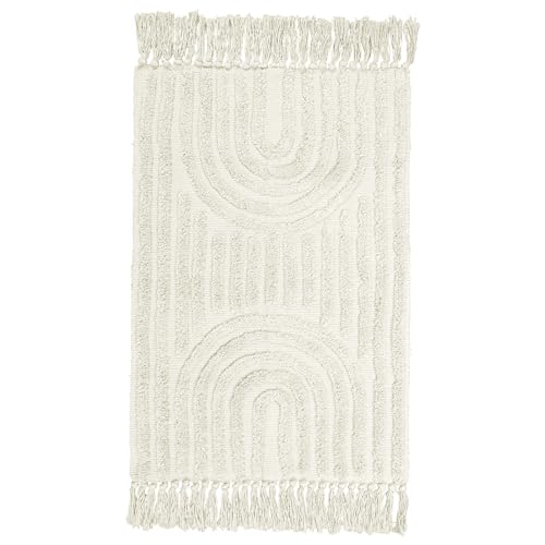 Lanffia Boho Bathroom Rug 2' x 3', Washable Small Front Entryway Rugs, Beige Hand-Woven Tufted Cotton Rainbow Rug with Tassels Farmhouse Kitchen Carpet for Foyer Bedroom Back Door Decor