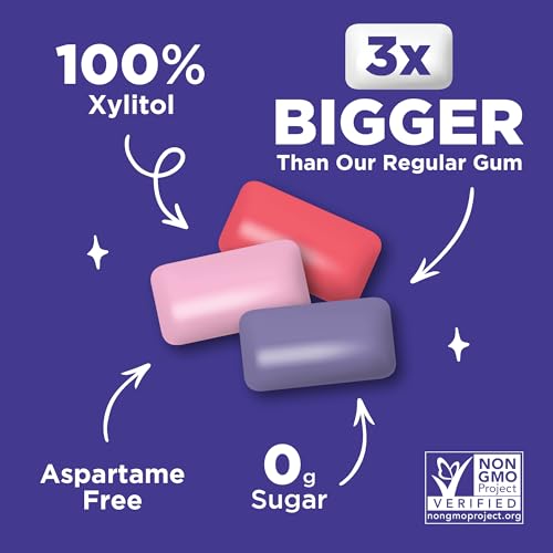 PUR Jumbo Gum | Aspartame Free Chewing Gum | 100% Xylitol | Natural Bubblegum, Grape, Watermelon Flavor, 20 Pieces (Pack of 1)