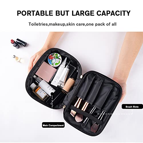 FITINI 3 Pieces Makeup Bags Double Layer Travel Large Holographic Cosmetic Cases Organizer Toiletry Bags Waterproof Small Zipper Pouch for Women Makeup Brush Storage Bag,Black