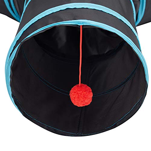 Tempcore Pet Cat Tunnel Tube Cat Toys 3 Way Collapsible, Cat Tunnels for Indoor Cats，Kitty Tunnel Bored Cat Pet Toys Peek Hole Toy Ball Cat, Puppy, Kitty, Kitten, Rabbit Black