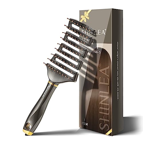 SHINLEA Vented Detangle Hair Brush | Curved Detangling Brush for Blow Drying Curly Thick Hair | Elastic Anti-Tangle Detangler Hairbrush | Professional for Wet & Dry