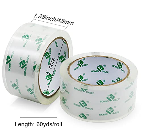 BOMEI PACK Crystal Clear Packing Tape, Packaging Tape Refill Rolls, 6 Rolls 2Mil x1.88 60 Yards for Sealing, Moving, Shipping, Office&Storage