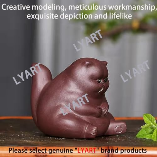 Zisha Tea Pet Angry Unhappy Cat Bat Figurine, Cute Kung Fu Tea Ornament Accessories of Frog Tea Set, Decoration for Tea Table Desk Tearoom, Great Gift for Tea Lover Friend (1.Cat)