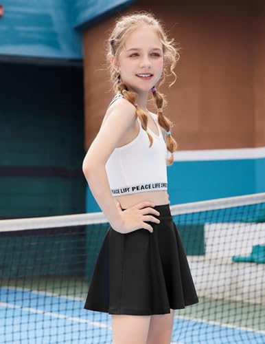 Zaclotre Skorts Skirts for Girls Elastic High Waisted Tennis Skirt with 2 Pockets Athletic Golf Workout Sports Shorts Light Pink
