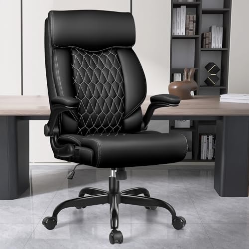 Office Chair, Big and Tall Office Chair, Reclining Office Chair with Footrest Home Office Desk Chairs, High Back Ergonomic Office Chair with Lumbar Support, Executive Leather Office Desk Chair
