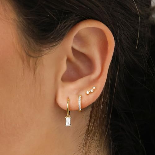 Gold Earrings for Women Trendy Dainty Gold Earring Set Small Gold Hoop Earrings Set Huggie Earrings Women 14k Gold Plated Cartilage Earring Women Gold Drop Dangle Earrings Stud Earrings Gold Jewelry Women Gifts