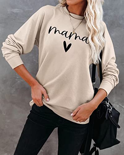 Dressmine Womens Mama Shirt Casual Long Sleeve Mothers Day Shirts Crewneck Sweatshirt Pullover Apricot Small