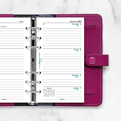 Filofax Calendar Diary Refill, Personal/Compact Size, Week-to-View, White Paper, Ruled, English, 2024 (C68418-24)