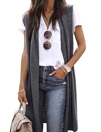 ZXZY Women Casual Sleeveless Open Front Tunic Vest Long Cardigan Tops Coat (Z-Khaki, X-Large)