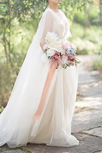 Ling's Moment Dusty Rose Bridal Bouquet for Bride, Blush Pink Wedding Bouquets for Bride, 13 Inch Silk Round Artificial Wedding Flowers Bouquets