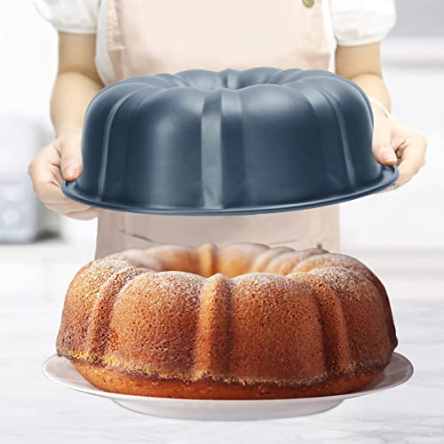 OAMCEG 2 Pack Bunte Cake Pan Nonstick - 10 Inches Fluted Tube Cake Pans for baking, 12 Cups Heavy Duty Carbon Steel Tube Pan Baking Mold for Buntelet, Bavarois, Brownie, Jello, Flan, Meatloaf (Grey)