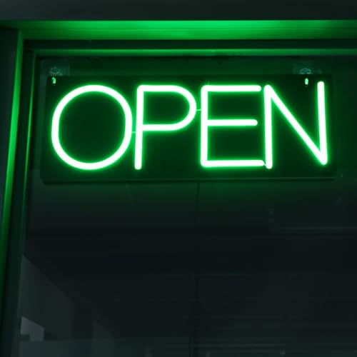 Open Signs for Business 12V/2A Ultra Bright LED Neon Open Sign 16 Inch Lighted Open Sign Electric Light Up Open Sign for Business Storefront Window Glass Door Retail Shop Store Bar Salon Restaurant,Green