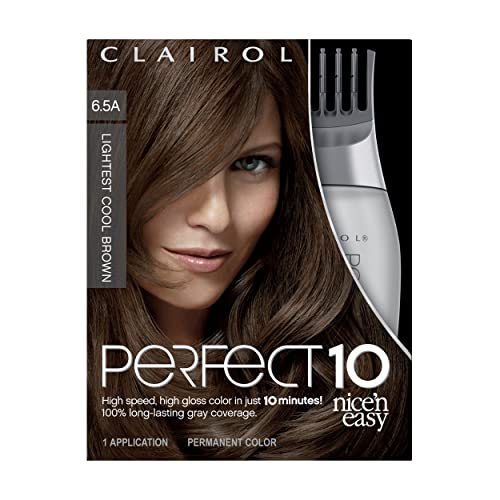 Clairol Nice‘n Easy Perfect 10 Permanent Hair Dye, 6.5A Lightest Cool Brown Hair Color, Pack of 1