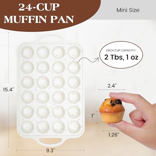 AOTASO Silicone Muffin Pans For Baking Mini Nonstick Cupcake Pan 24 Cups Silicone Cupcake Molds With Metal Reinforced Frame Bpa Free (1 Pc, Cream)