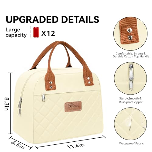 HOMESPON Insulated Lunch Bag for Women Men Adults Lunch Tote with Front Pocket Lunch Box Container Cooler Bag for Work Picnic (Beige)