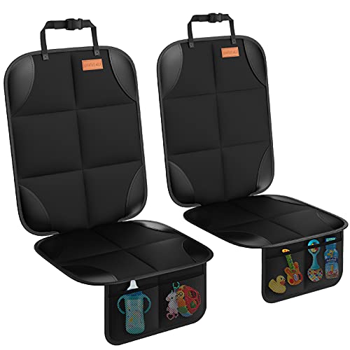 SMART ELF Car Seat Protector, 2Pack Seat Protector Protect Child Seats with Thickest Padding and Non-Slip Backing Mesh Pockets for Baby and Pet,Sedan SUV Truck (Black)