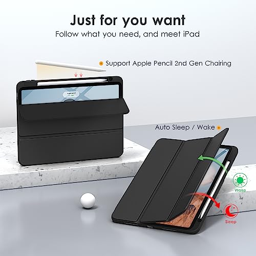 DTTOCASE for iPad Pro 11 Inch 4th/3rd/2nd/1st Generation Case, iPad Air 11-inch / 5th / 4th Generation Case with Clear Back,Pencil Holder,Auto Sleep/Wake,Camera Protection,Pink