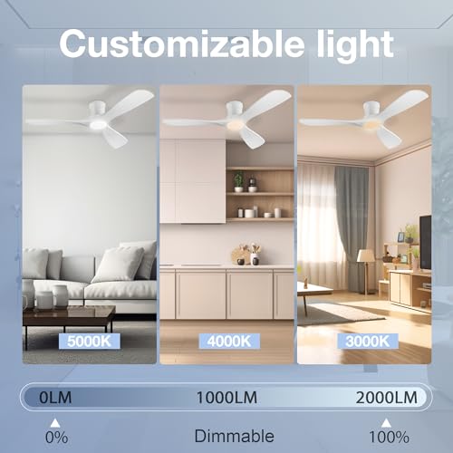 Hoenofly 52” Smart Wood Low Profile Ceiling Fan with Lights Remote,Quiet DC Motor,Outdoor Indoor Flush Mount Ceiling Fans Controlled by WIFI Alexa App,Modern Black for Bedroom Living Room Patio Porch