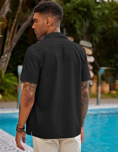 COOFANDY Men's Guayabera Premium Lightweight Embroidered Pleated Cuban Shirt Mexico Style Pink