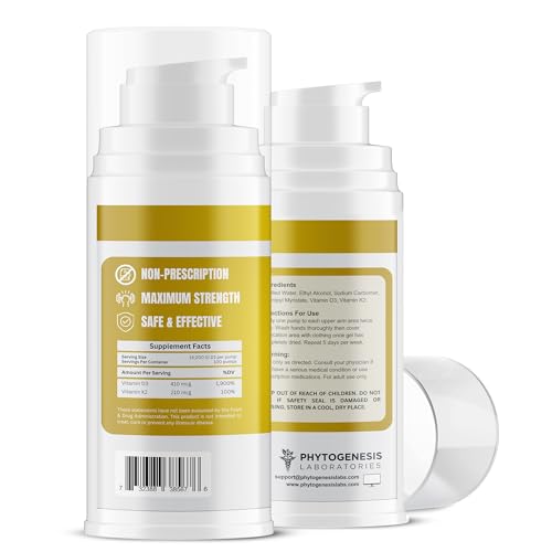 ANDROGENESIS Vitamin D3 K2 Maximum Strength Topical Gel - 15000+ IU Per Pump - The Sunshine Vitamin - Supports Bone & Joint Health, Immune Support - One Month Supply