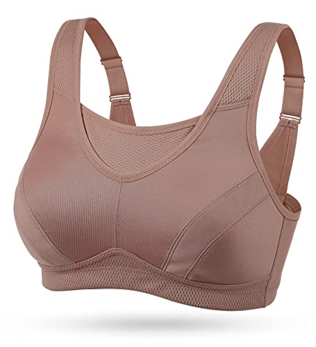 Wingslove Women's Full Coverage High Impact Wirefree Workout Non Padded Sports Bra Bounce Control (Amber,46DD)