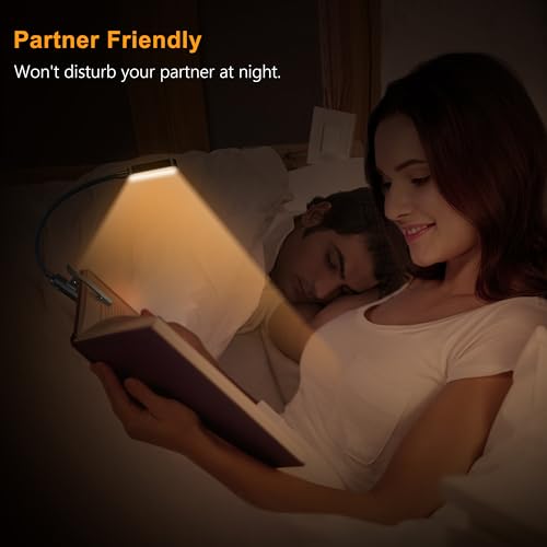 Gritin 16 LED Rechargeable Book Light for Reading in Bed-Eye Caring 3 Color Temperatures, Stepless Dimming Brightness,80Hrs Runtime,Lightweight Flexible Clip On Book Light for Book Lovers-White