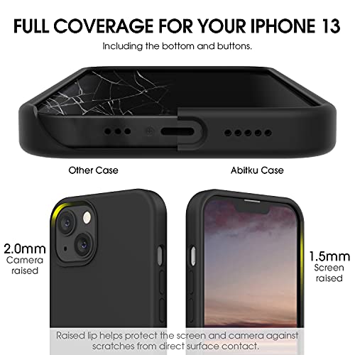 ABITKU Compatible with iPhone 13 Case 2021, Liquid Silicone Soft Gel Rubber 3 Layers Full Coverage Body [with Screen & Camera Protection] Shockproof Drop Case Cover 6.1 inch (Black)