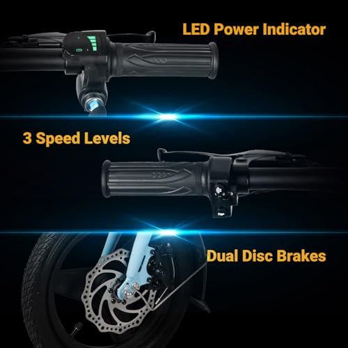 Electric Bike, 250W Brushless Motor(Peak 540W), 280.8WH Hidden Lithium-Battery, 3 Levels Assist, Dual Disc Brakes, 14" Mini Folding Ebikes for Adults and Teens Commuter Black,UL 2849 Certified